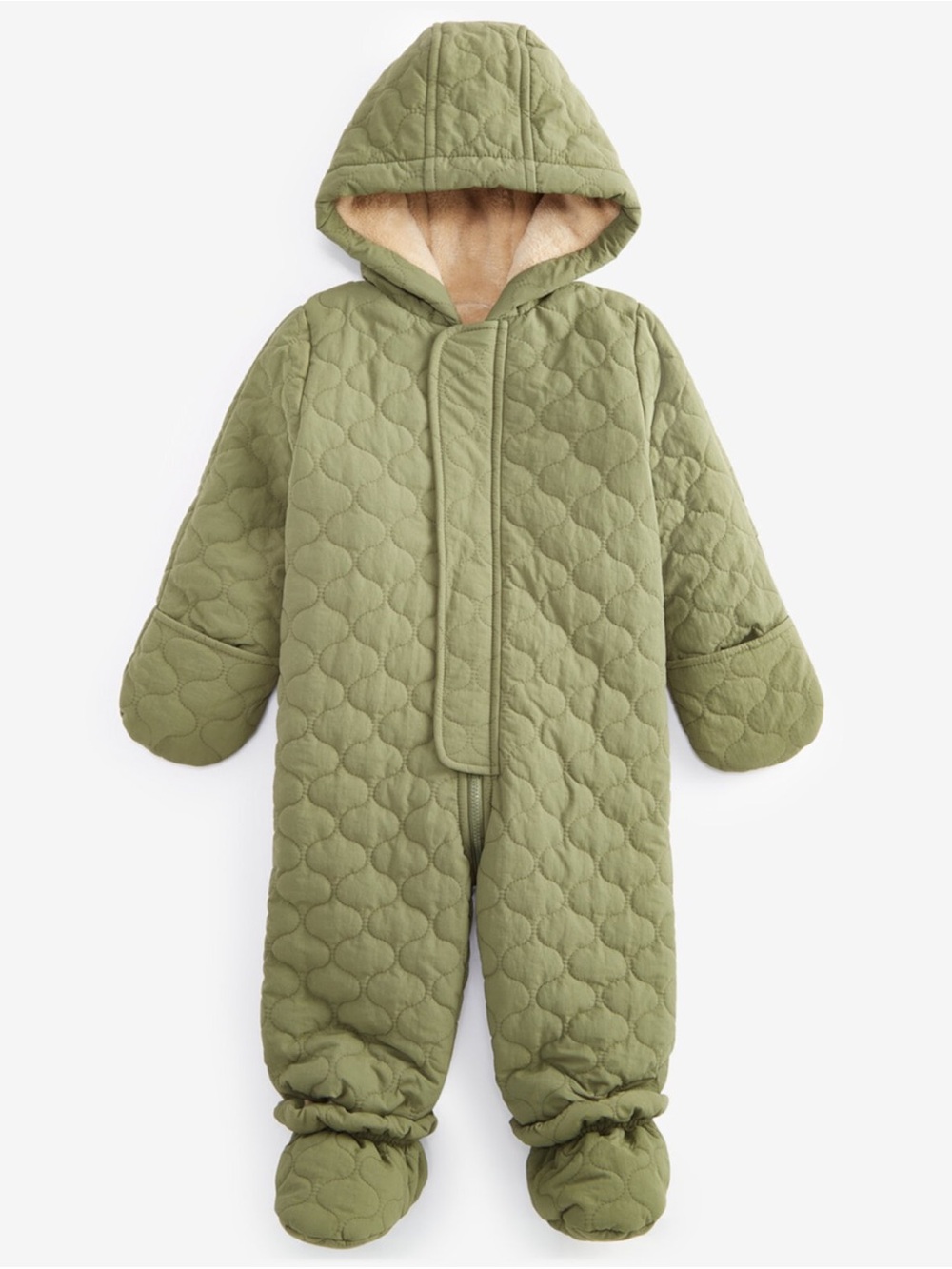 First Impressions 24 Months Quilted Sherpa Lined Snowsuit Hooded Olive Green NWT